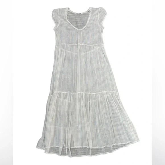 Matta Lightweight Cotton Metallic Stripe V-Neck Midi Dress - Picture 1 of 5